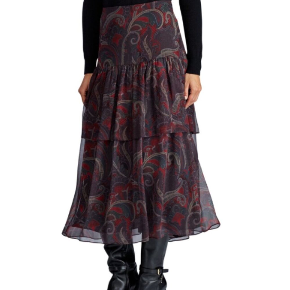 NWT Lauren Ralph Lauren Women’s Size 14 CHIFFON PAISLEY TARTAN SKIRT Boho